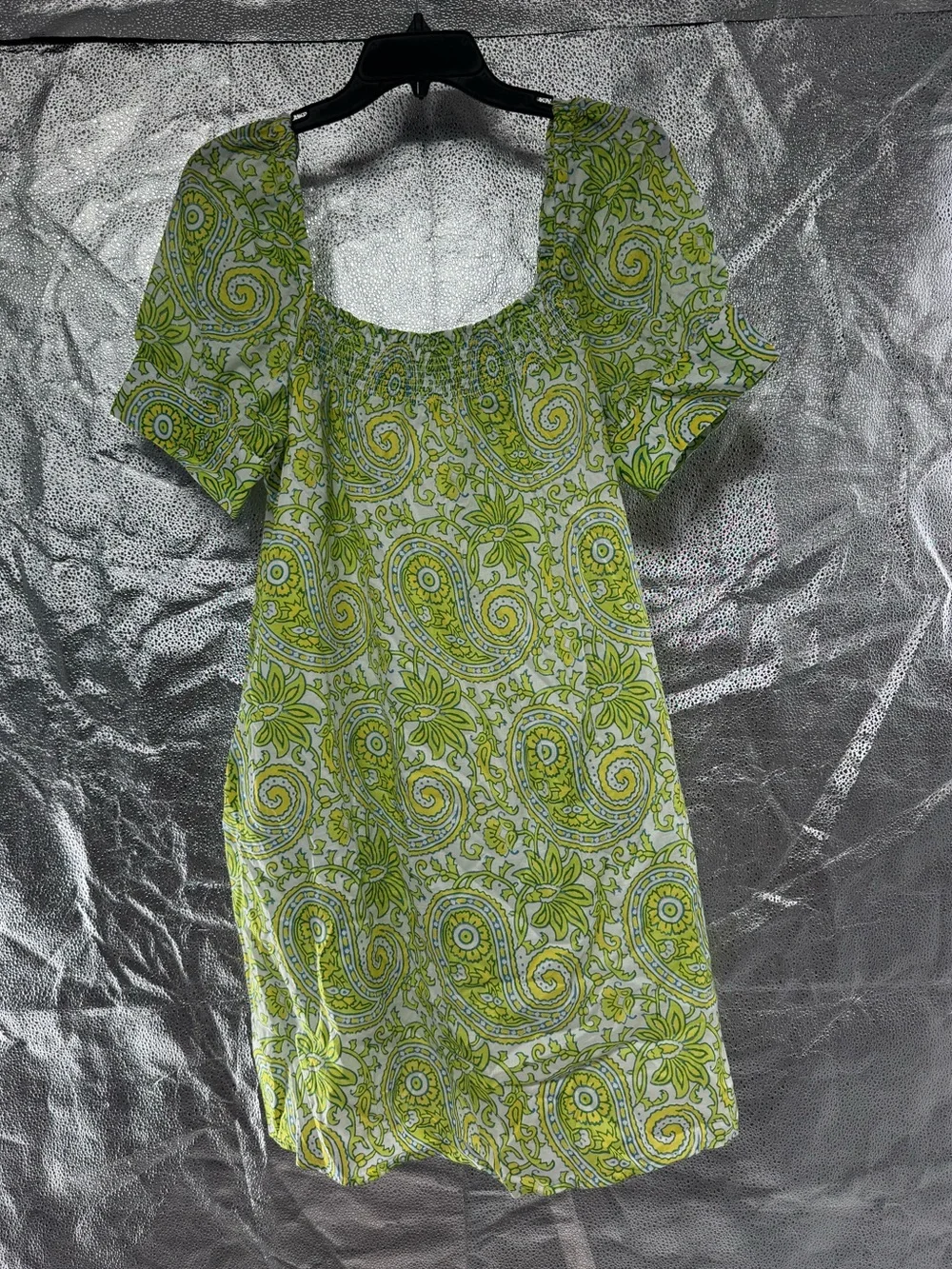 Sz blockprints j.crew Keely mini dress lime green paisley L